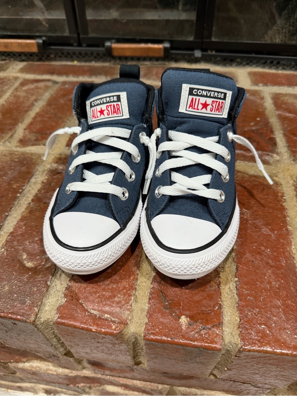 Converse Navy Canvas Low Top Slip-on Sneakers with White Accents